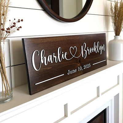 Couples Connected Heart Wood Sign