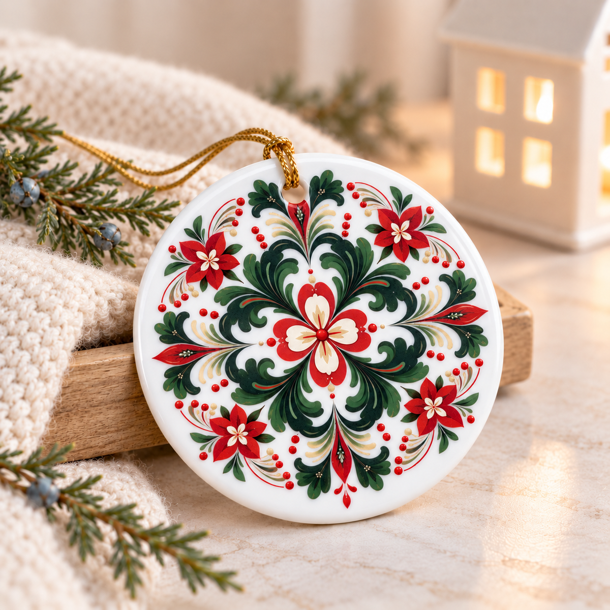 Rosemaling Print Ornament